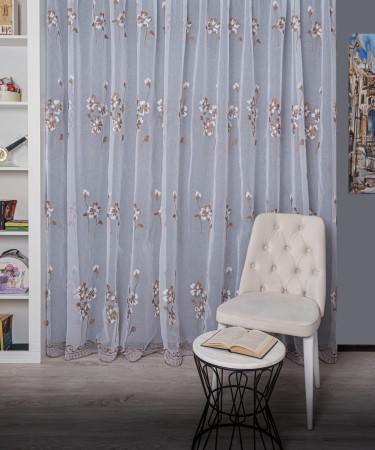 Perdea tip in brodat, alb/bej