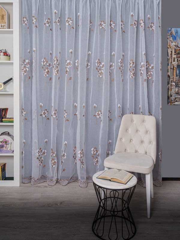 Perdea tip in brodat, alb/bej Perdea tip in brodat, alb/bej