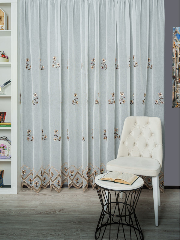 Perdea tip in brodat, ivoire/maro Perdea tip in brodat, ivoire/maro