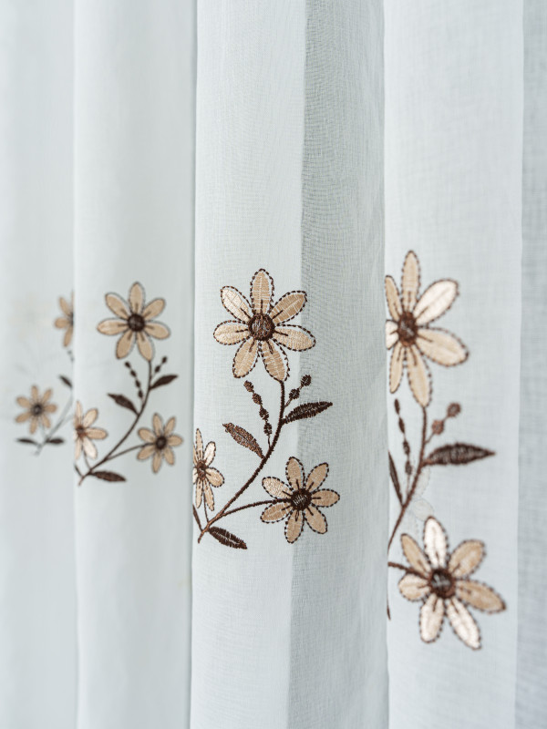 Perdea tip in brodat, ivoire/maro Perdea tip in brodat, ivoire/maro