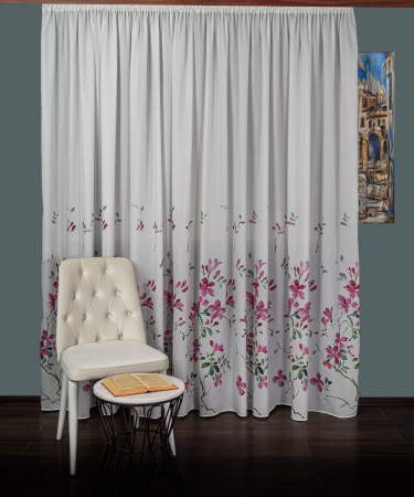 Perdea triplu voal, alb/roz