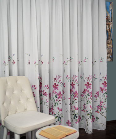 Perdea triplu voal, alb/roz