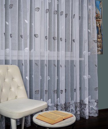 Perdea tip in brodat, alb/gri Perdea tip in brodat, alb/gri