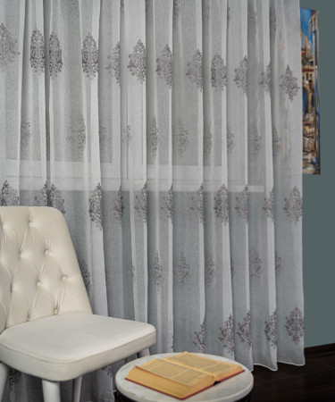 Perdea tip in brodat, alb/gri Perdea tip in brodat, alb/gri