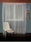Perdea tulle bamboo brodat, alb/bej