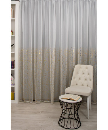 Perdea tulle bamboo imprimat, ivoire/auriu