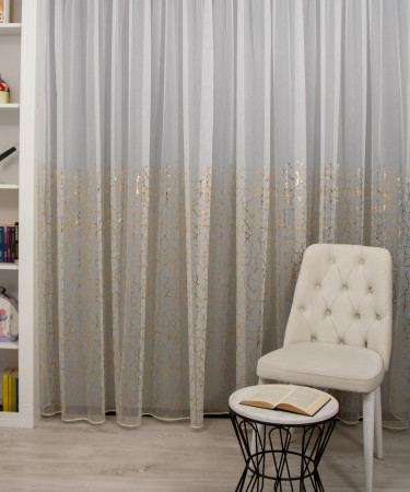 Perdea tulle bamboo imprimat, ivoire/auriu