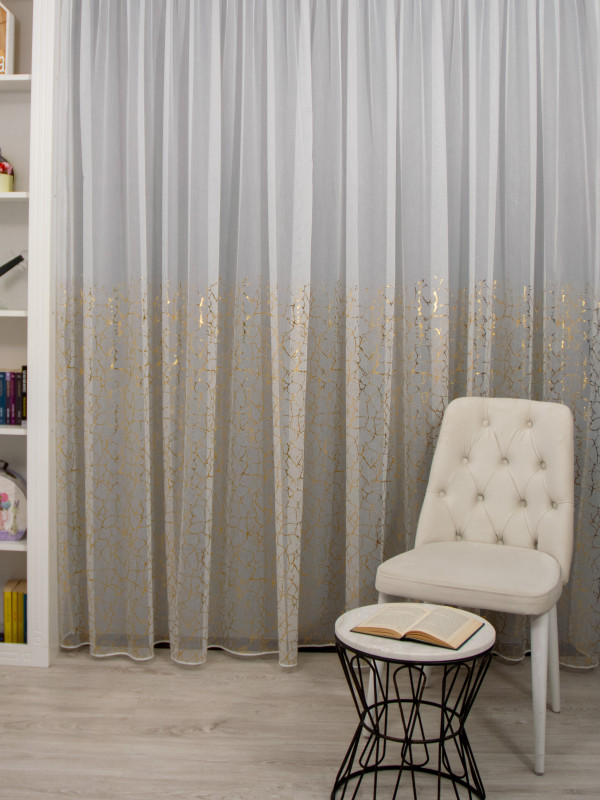 Perdea tulle bamboo imprimat, ivoire/auriu Perdea tulle bamboo imprimat, ivoire/auriu