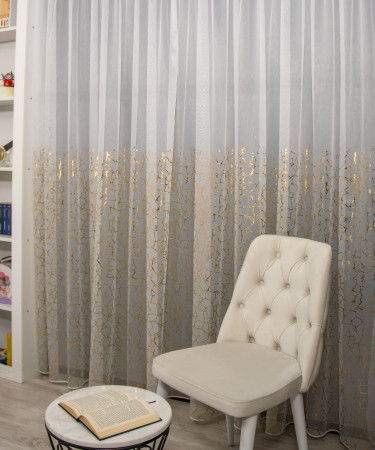 Perdea tulle bamboo imprimat, ivoire/auriu Perdea tulle bamboo imprimat, ivoire/auriu
