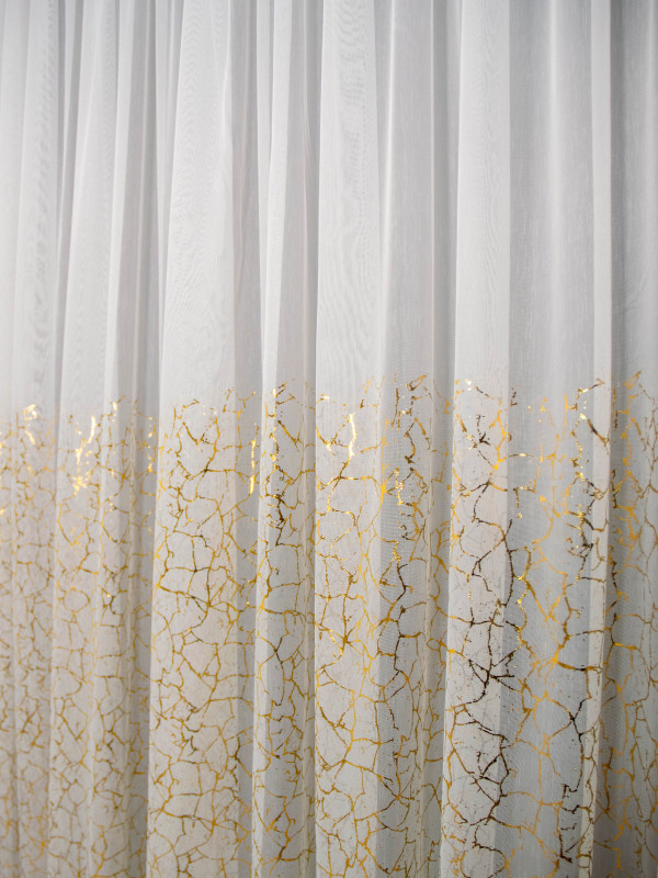 Perdea tulle bamboo imprimat, ivoire/auriu Perdea tulle bamboo imprimat, ivoire/auriu