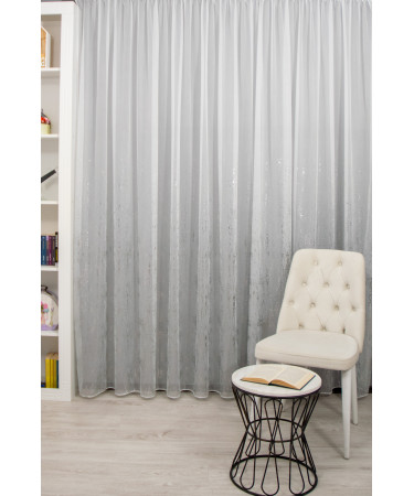 Perdea tulle bamboo imprimat, alb/argintiu