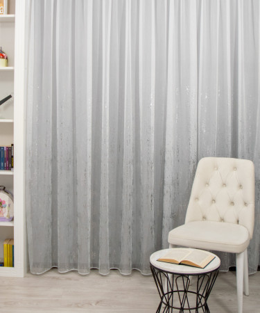 Perdea tulle bamboo imprimat, alb/argintiu