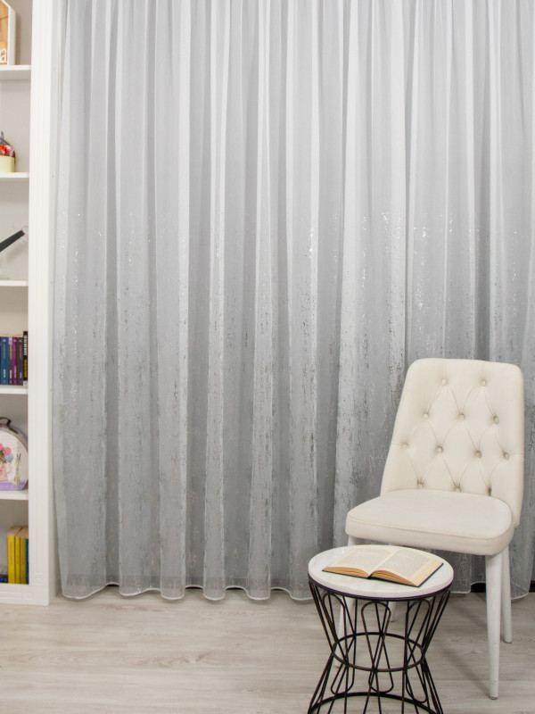 Perdea tulle bamboo imprimat, alb/argintiu Perdea tulle bamboo imprimat, alb/argintiu