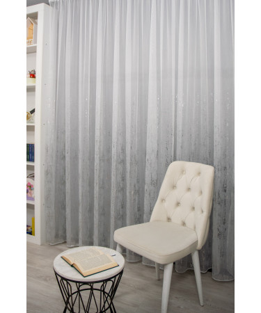 Perdea tulle bamboo imprimat, alb/argintiu