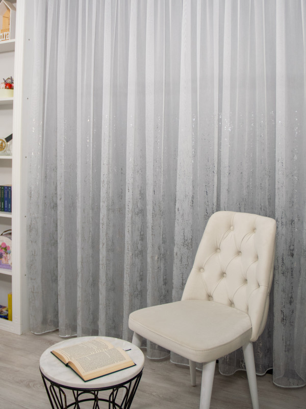 Perdea tulle bamboo imprimat, alb/argintiu Perdea tulle bamboo imprimat, alb/argintiu