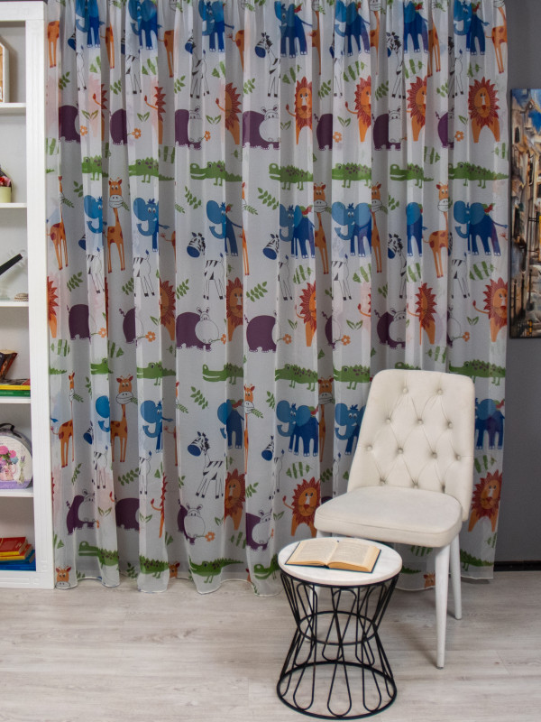 Perdea voal, model animale din jungla