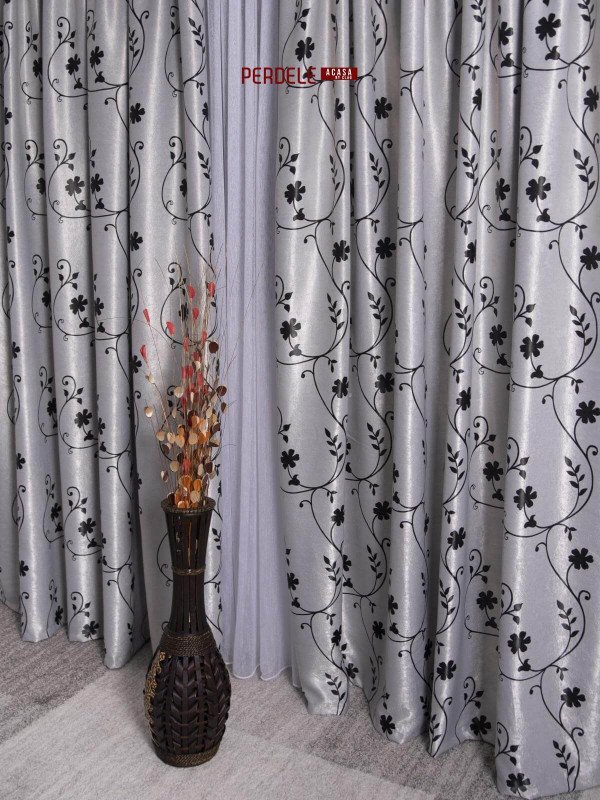 Draperie Blackout, gri  / negru