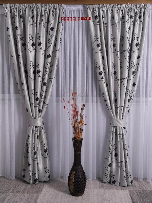 Draperie Blackout, gri  / negru