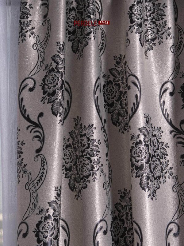 Draperie Blackout, gri/negru, model baroc