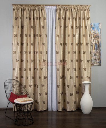 Draperie blackout, crem/maro, model fluturi Draperie blackout, crem/maro, model fluturi