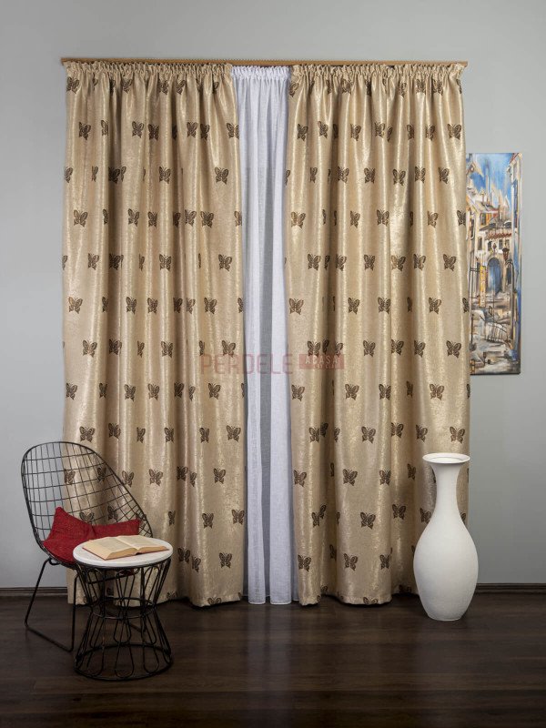 Draperie blackout, crem/maro, model fluturi