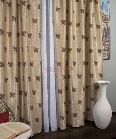 Draperie blackout, crem/maro, model fluturi Draperie blackout, crem/maro, model fluturi