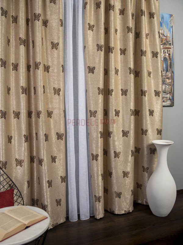 Draperie blackout, crem/maro, model fluturi