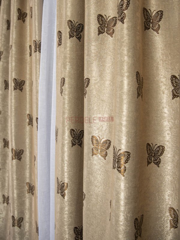 Draperie blackout, crem/maro, model fluturi