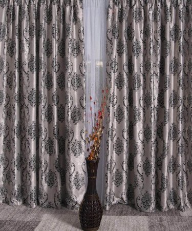 Draperie Blackout, gri/negru, model baroc Draperie Blackout, gri/negru, model baroc