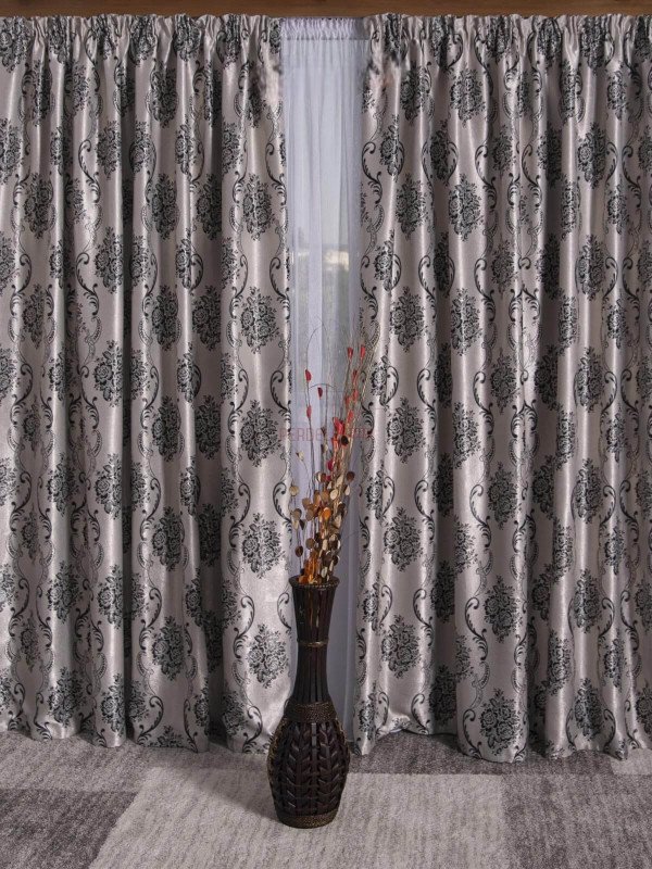 Draperie Blackout, gri/negru, model baroc