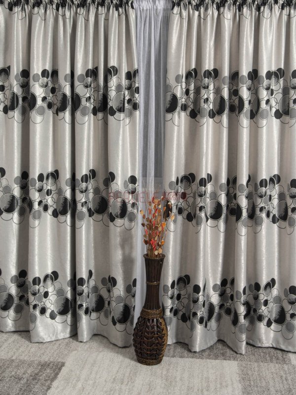 Draperie blackout, gri/negru, model buline