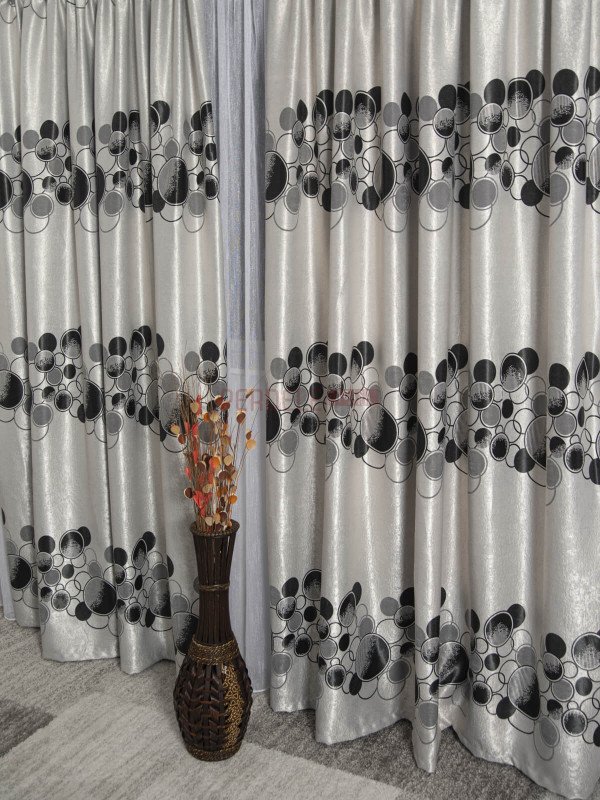 Draperie blackout, gri/negru, model buline