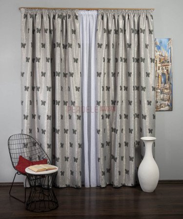 Draperie blackout, gri/negru, model fluturi Draperie blackout, gri/negru, model fluturi