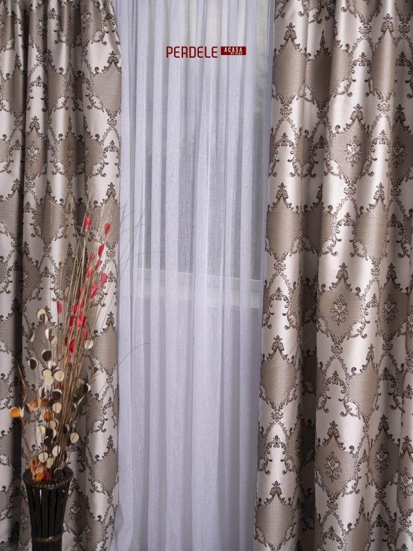 Draperie blackout model baroc,argintiu/maro