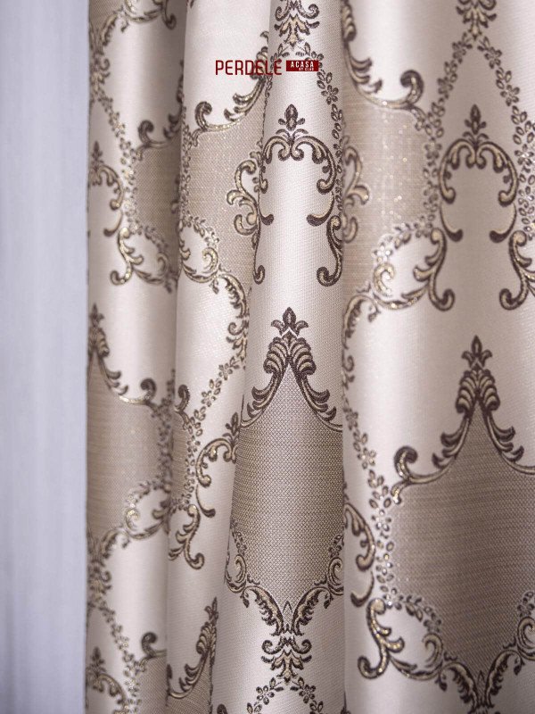 Draperie blackout model baroc,argintiu/maro