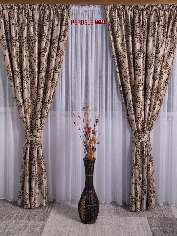 draperie blackout model baroc,crem /maro