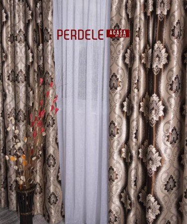 Draperie blackout model baroc,crem /maro Draperie blackout model baroc,crem /maro