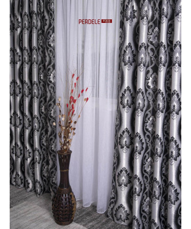 Draperie blackout model baroc,gri/negru Draperie blackout model baroc,gri/negru