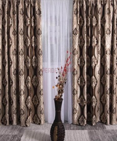 Draperie blackout model baroc,crem /maro Draperie blackout model baroc,crem /maro