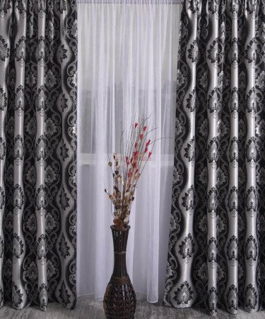 Draperie blackout model baroc,gri/negru Draperie blackout model baroc,gri/negru