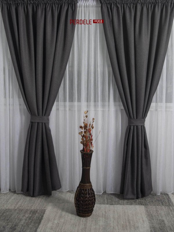 Draperie blackout rustic gri