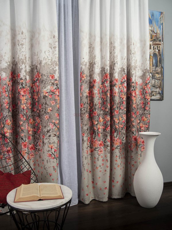 Draperie bumbac satinat flori multicolore