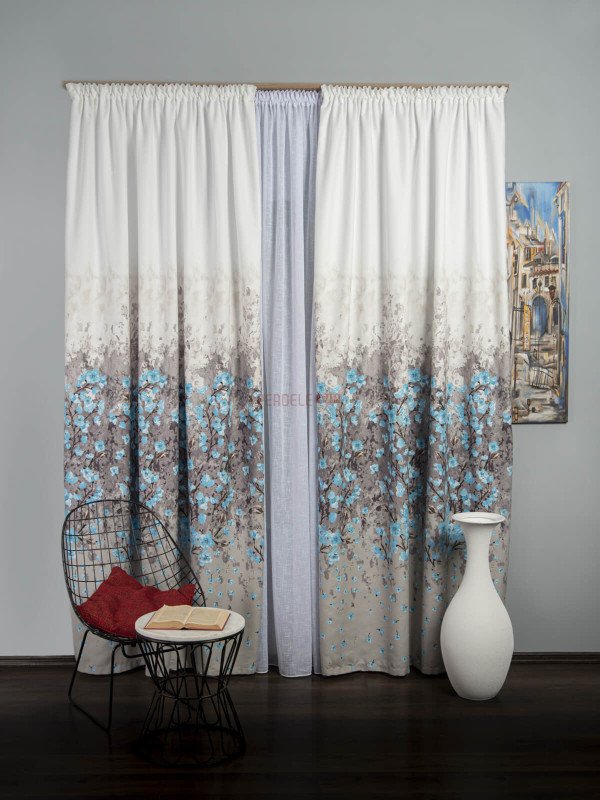Draperie bumbac satinat flori multicolore