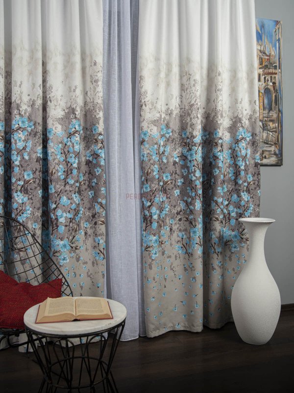 Draperie bumbac satinat flori multicolore
