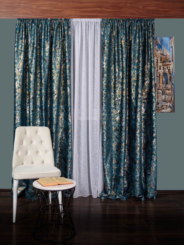 Draperie catifea albastru cu insertii auriu/arginiu