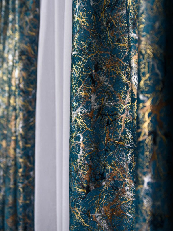Draperie catifea albastru cu insertii auriu/arginiu