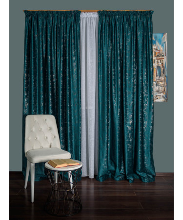 Draperie catifea albastru-turqoise cu insertii aurii/argintii Draperie catifea albastru-turqoise cu insertii aurii/argintii