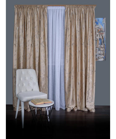 Draperie catifea bej cu insertii aurii Draperie catifea bej cu insertii aurii