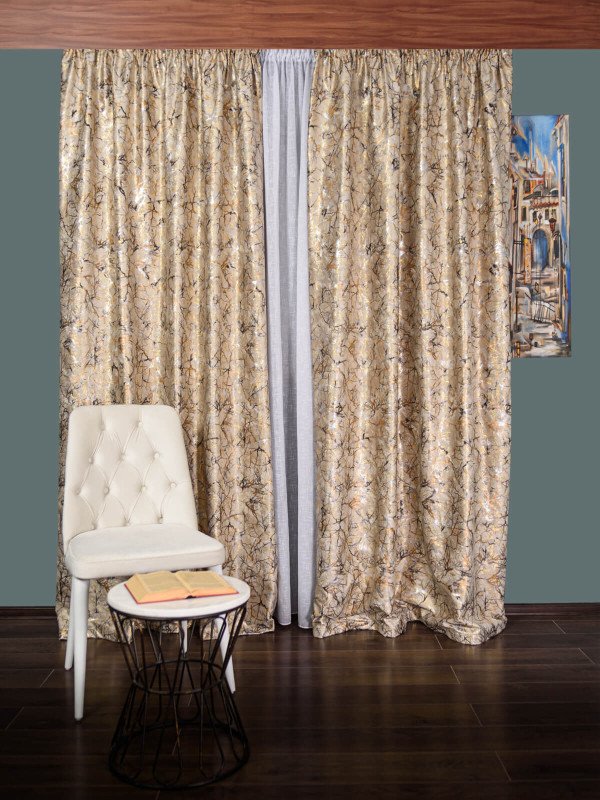 Draperie catifea bej cu insertii aurii/maro