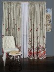 Draperie catifea bej/rosu, model flori